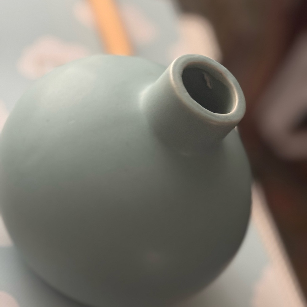 Vintage blue, gray pottery, bud vase or candle holder